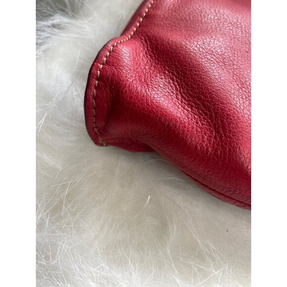 Large Red Leather Tote Bag With Double Handles Front Zipper Pocket - Picture 9 of 14